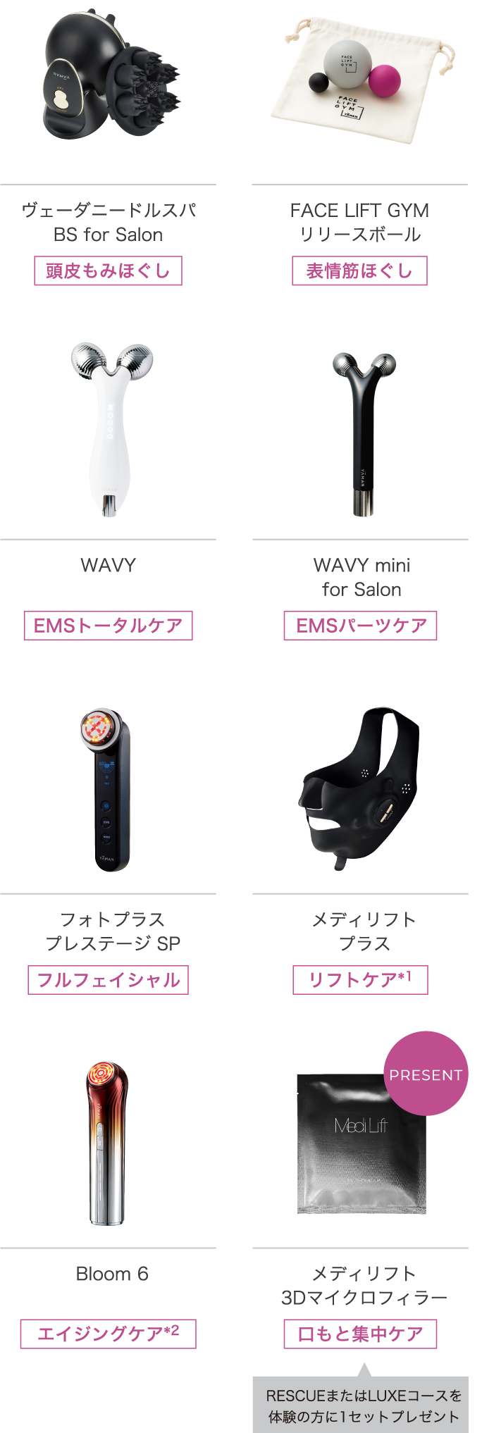 ヴェーダリフトBS for Salon 頭皮もみほぐし FACE LIFT GYMリリースボール 表情筋ほぐし WAVY EMSトータルケア WAVY minifor Salon EMSパーツケア フォトプラスプレステージ S フルフェイシャル メディリフトプラス リフトケア*1 Bloom WRSTAR エイジングケア*2 メディリフトスキンタイトニングマスク ハリ・弾力・保湿
